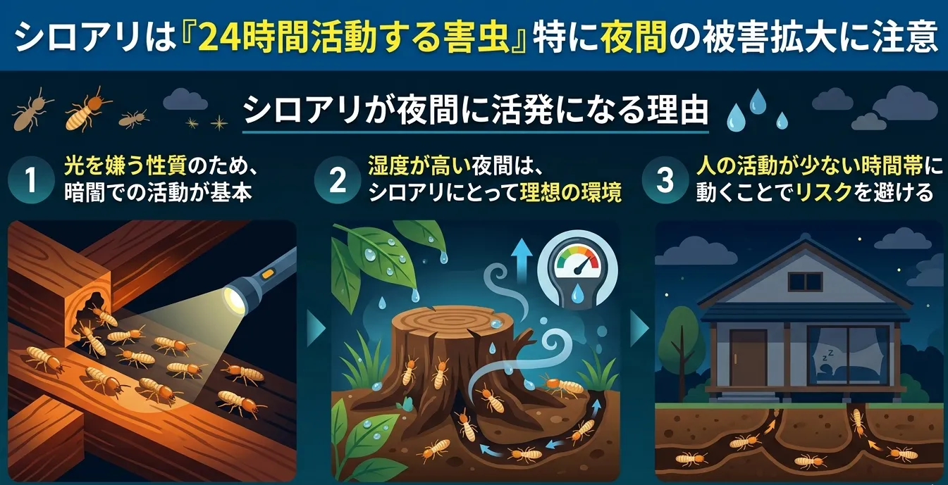 シロアリの活動時間とは？知らないと危ない、被害が進行する“時間帯”の真実